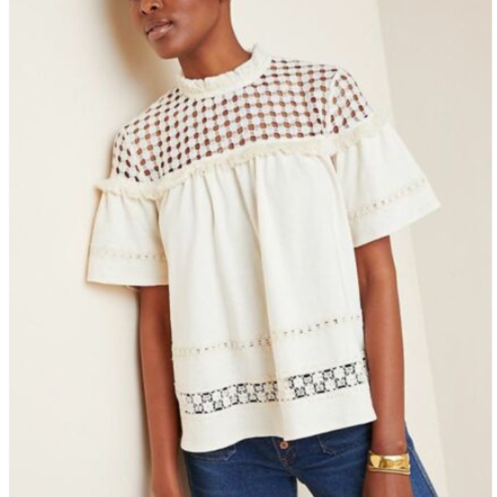 Anthropologie Cream Crochet Blouse